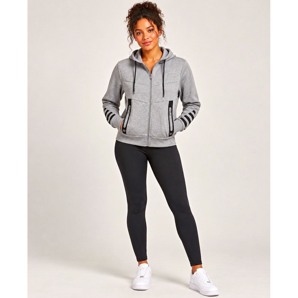 A.Q. Sport Women's Fleece Full Zip Hooded Hoodie Jacket Pockets Gray Size- S